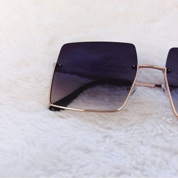 Blair Black Modern Rectangle Half Rim Sunglasses - Picture 2 of 9